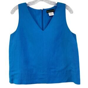 Harve‎ Benard Linen Rayon Boxy Sleeveless V Neck Top Size 6 Girl Boss Old Money